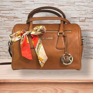 Michael Kors Carine Medium Brown Leather Satchel